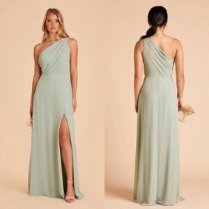 Birdy Grey Kira One Shoulder Chiffon Sage Bridesmaid Maxi Dress NWT
